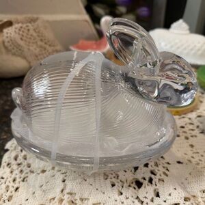 Bunny on Nest Clear Glass Bunny Candy Dish - large cottagecore